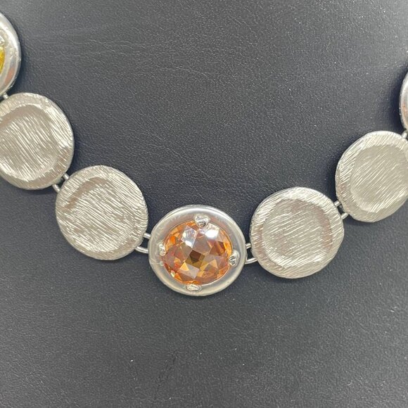 Textured Multicolor Crystal Link Bib Necklace Silver Tone Hippie Bohemian Boho - Picture 4 of 7